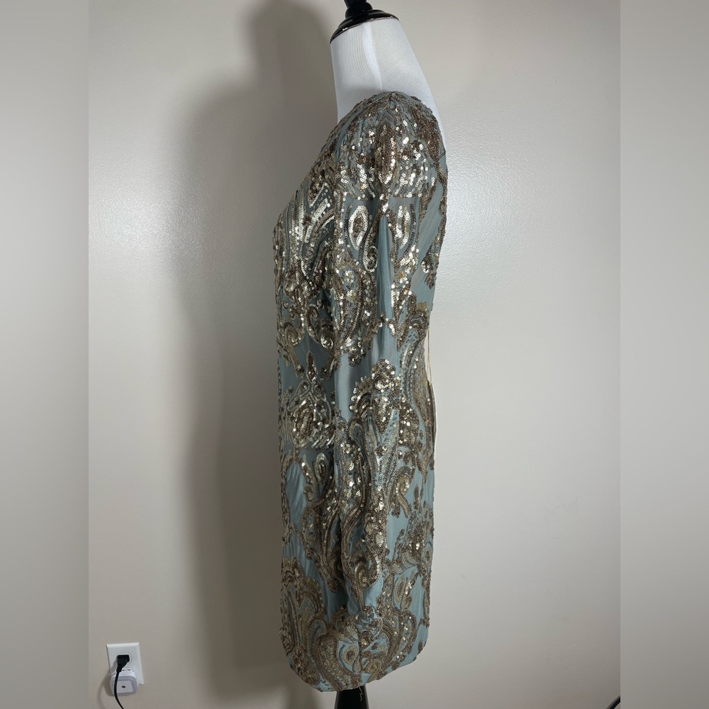 Dress the Population Gold and Shimmery Sage Long Sleeve Dress - Picture 2 of 4